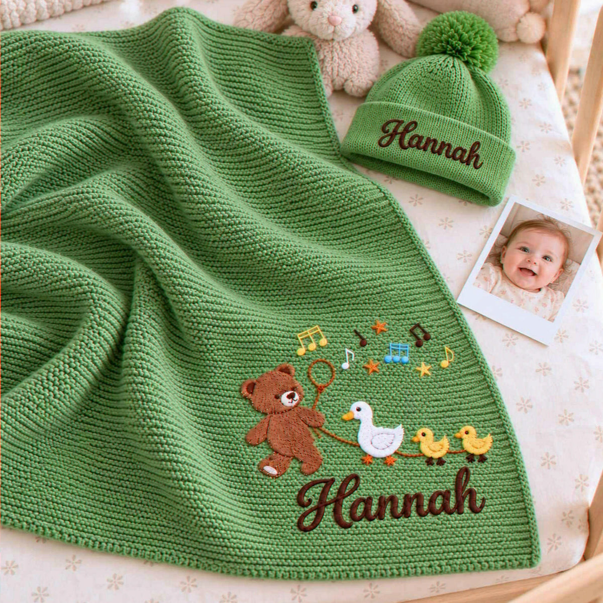 Custom Teddy Bear Baby Blanket, Embroidered Duck Baby Gift, Baby Shower Gifts For Girls