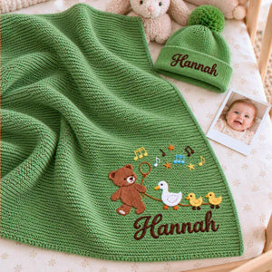 Custom Teddy Bear Baby Blanket, Embroidered Duck Baby Gift, Baby Shower Gifts For Girls