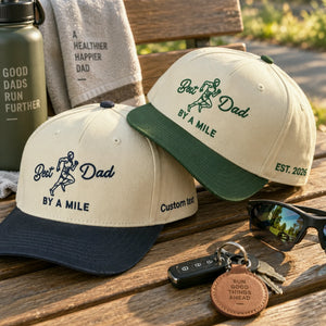 Best Dad By A Mile Snapback Hat - Embroidered Gift with Dad Runner Cap