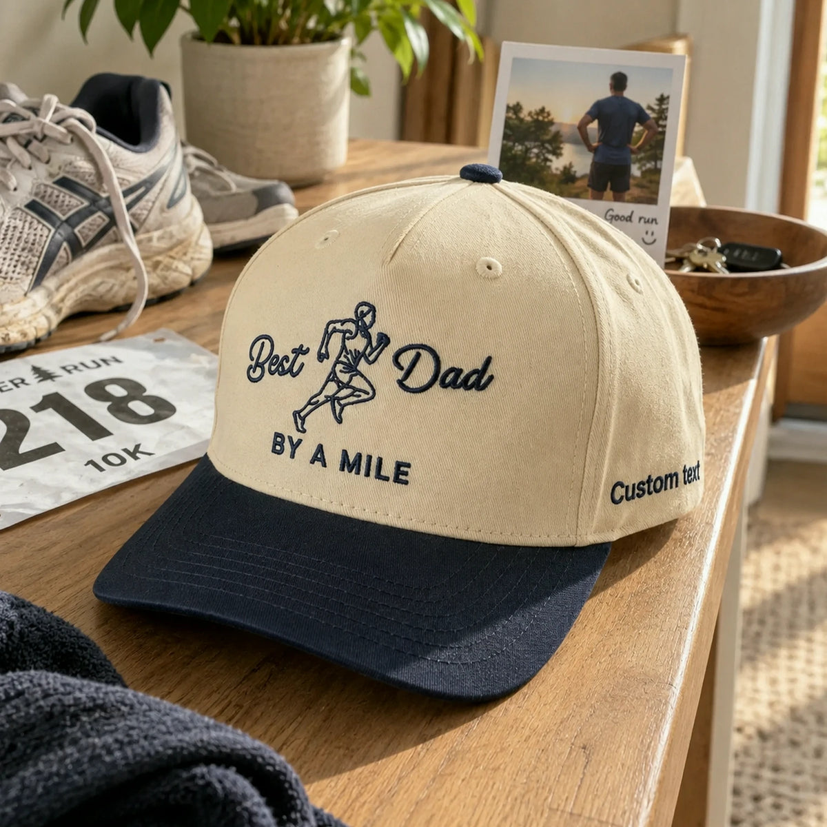 Best Dad By A Mile Snapback Hat - Embroidered Gift with Dad Runner Cap