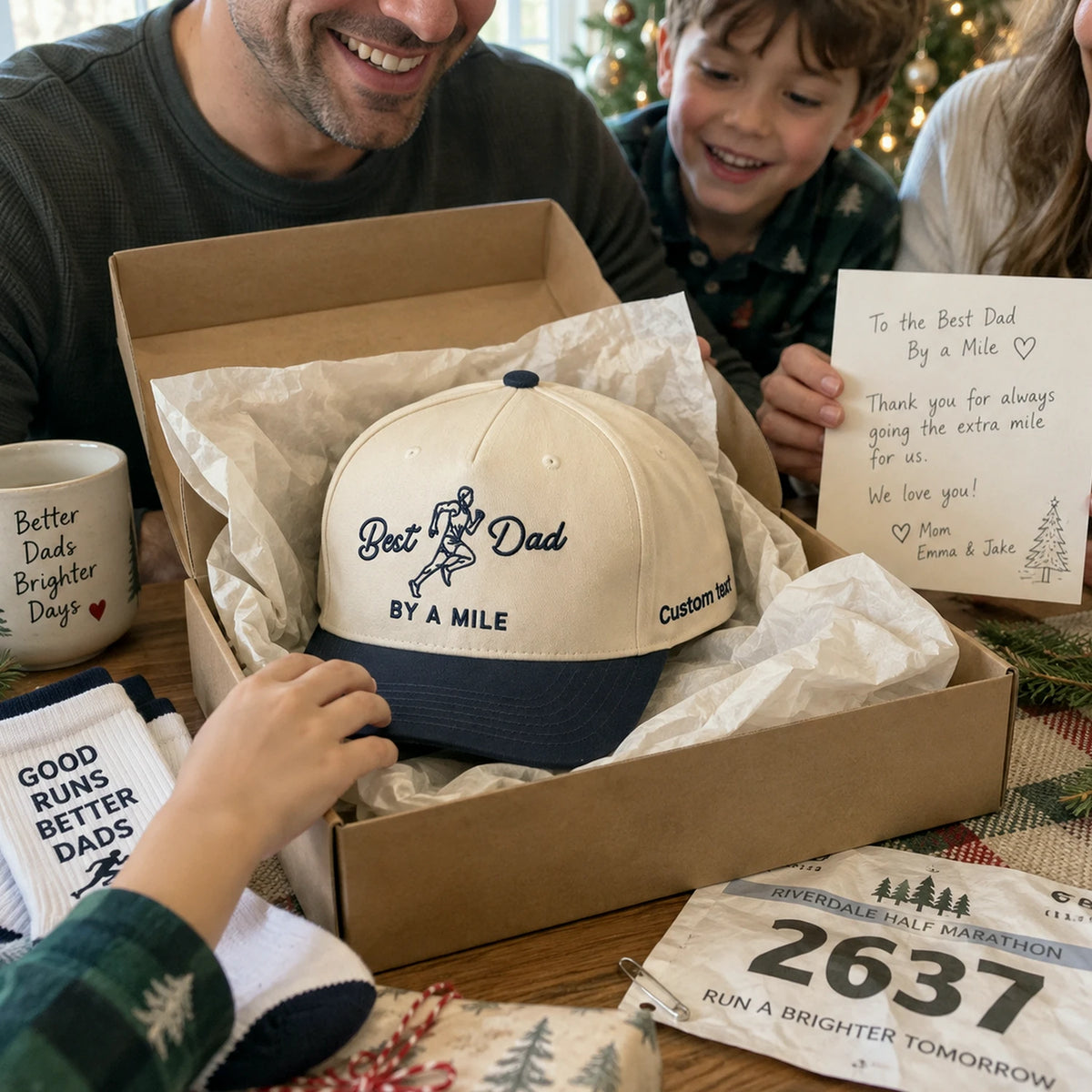 Best Dad By A Mile Snapback Hat - Embroidered Gift with Dad Runner Cap