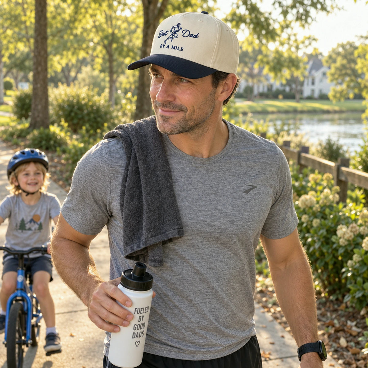 Best Dad By A Mile Snapback Hat - Embroidered Gift with Dad Runner Cap