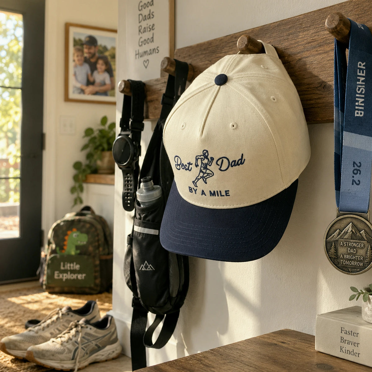 Best Dad By A Mile Snapback Hat - Embroidered Gift with Dad Runner Cap