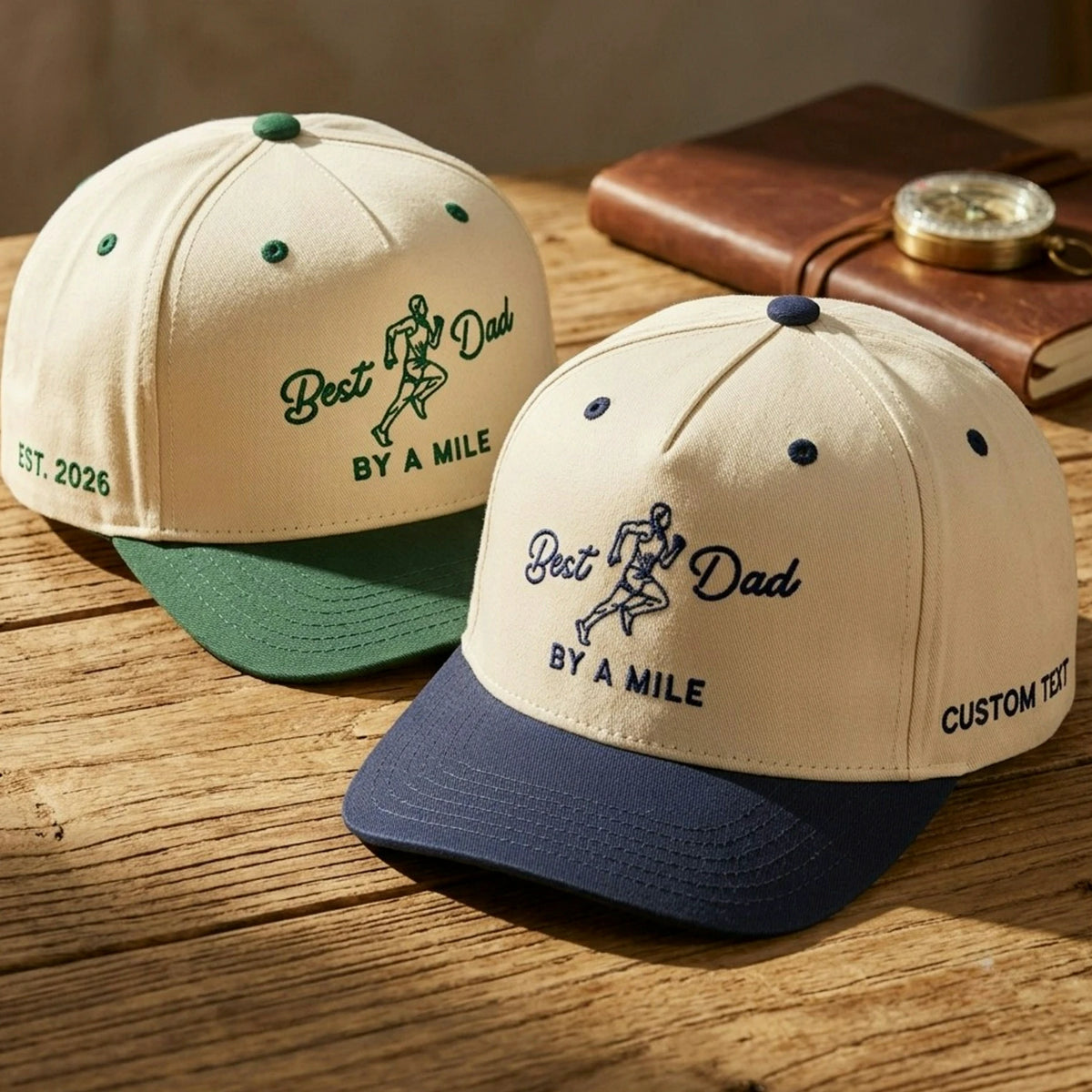 Best Dad By A Mile Snapback Hat - Embroidered Gift with Dad Runner Cap