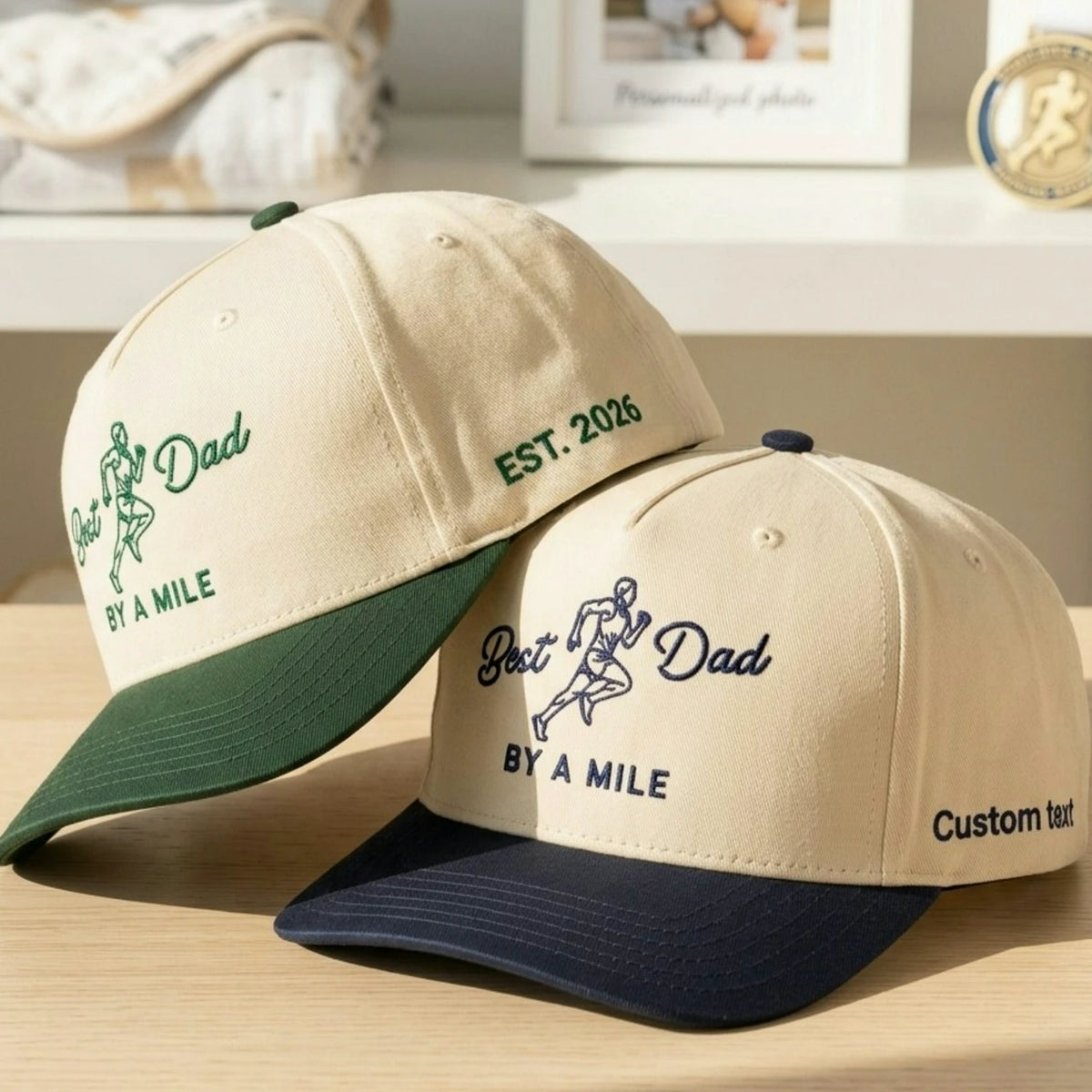 Best Dad By A Mile Snapback Hat - Embroidered Gift with Dad Runner Cap