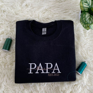Best Dad with Name of Child Embroidery Sweatshirt, Custom Papa with Kid Name, Unique Gift for Dad