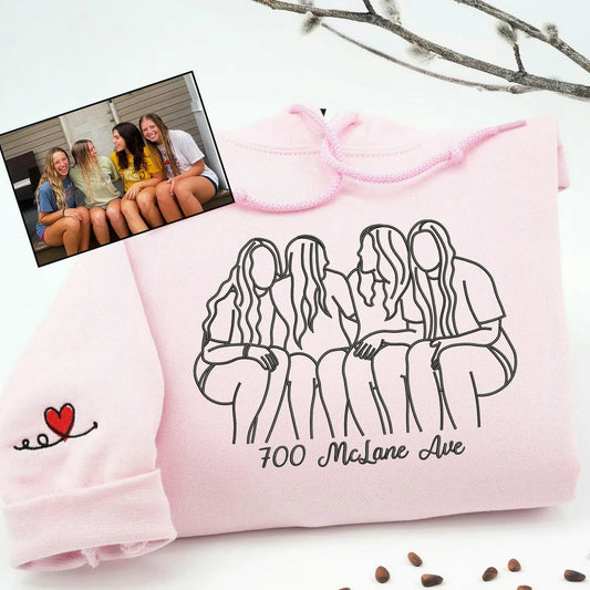 Light Pink Sweatshirt Embroidered for best friends, roommates, and soul sisters, embroidered from your photo with names or meaningful details