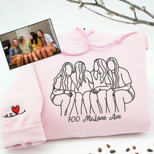 Light Pink Sweatshirt Embroidered for best friends, roommates, and soul sisters, embroidered from your photo with names or meaningful details