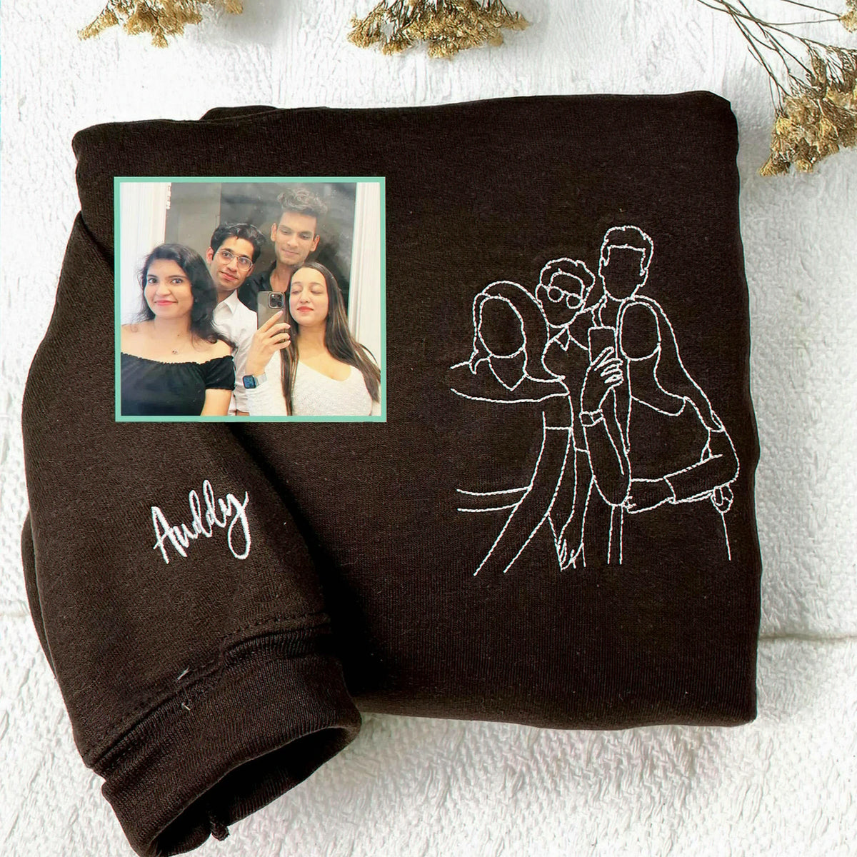 Personalized Embroidered Line Art Drawing Sweatshirt From Photo for Best Friend or Soul Sister, Gift for BFF