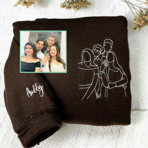 Personalized Embroidered Line Art Drawing Sweatshirt From Photo for Best Friend or Soul Sister, Gift for BFF
