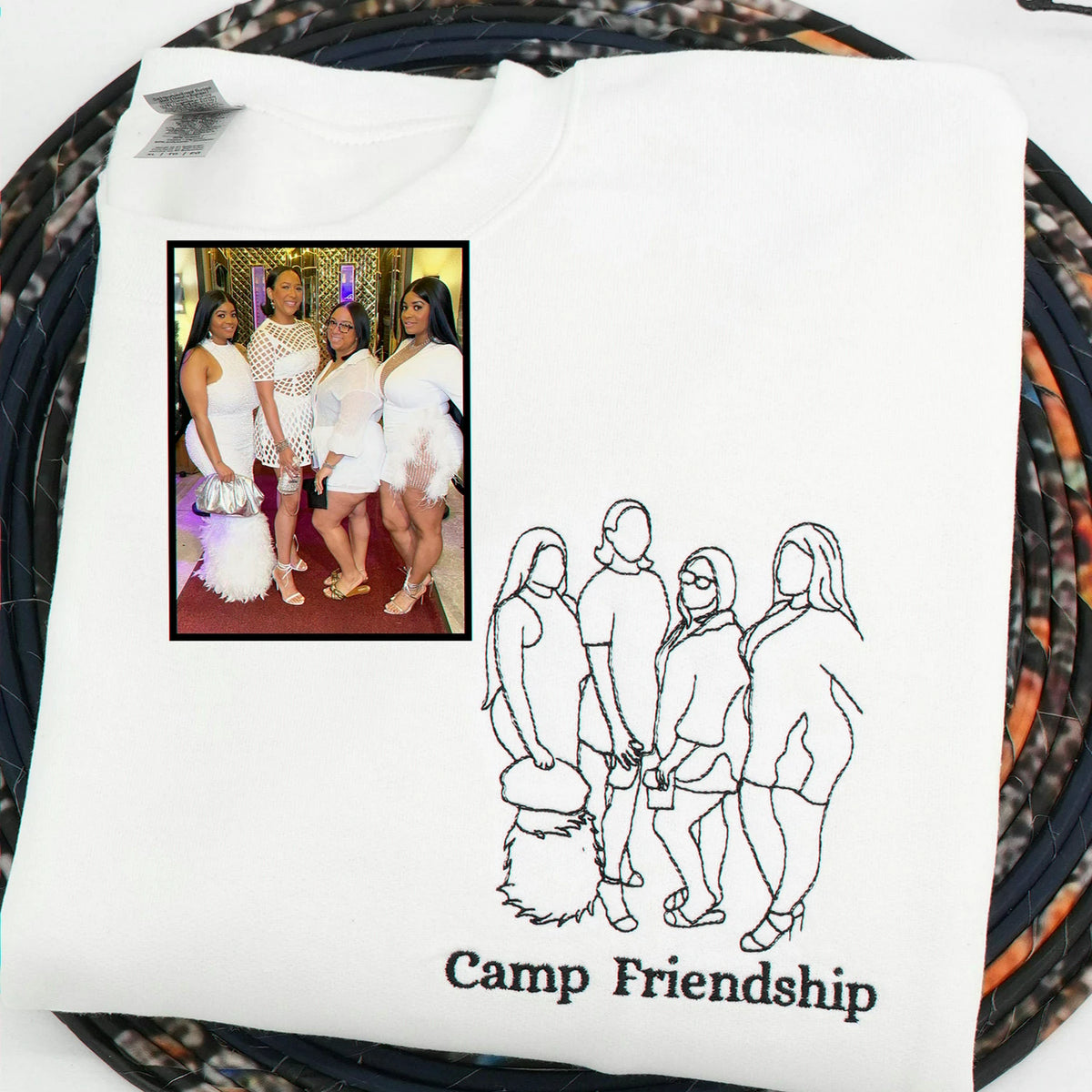 Personalized Embroidered Line Art Drawing Sweatshirt From Photo for Best Friend or Soul Sister, Gift for BFF