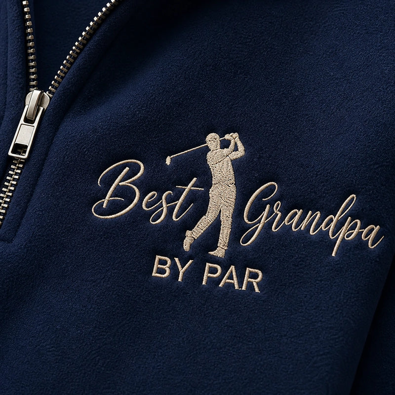 Embroidered Best Grandpa By Par Quarter Zip Sweatshirt - Golf Pops Sweater Kids Name - Grandparents Day Gift