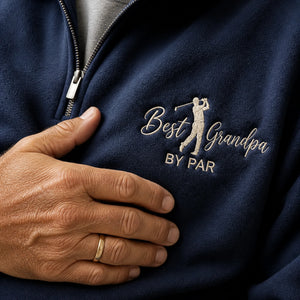 Embroidered Best Grandpa By Par Quarter Zip Sweatshirt - Golf Pops Sweater Kids Name - Grandparents Day Gift