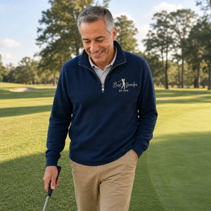 Embroidered Best Grandpa By Par Quarter Zip Sweatshirt - Golf Pops Sweater Kids Name - Grandparents Day Gift