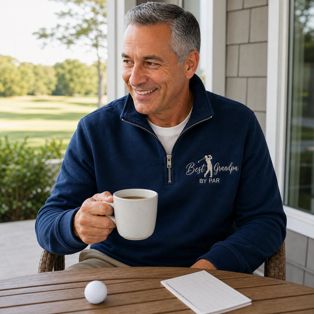Embroidered Best Grandpa By Par Quarter Zip Sweatshirt - Golf Pops Sweater Kids Name - Grandparents Day Gift