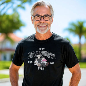 Custom embroidered grandpa shirt with photo and sleeve text, perfect personalized gift for Father’s Day or birthday