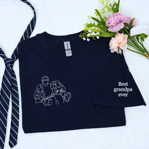 Custom embroidered grandpa shirt with photo and sleeve text, perfect personalized gift for Father’s Day or birthday