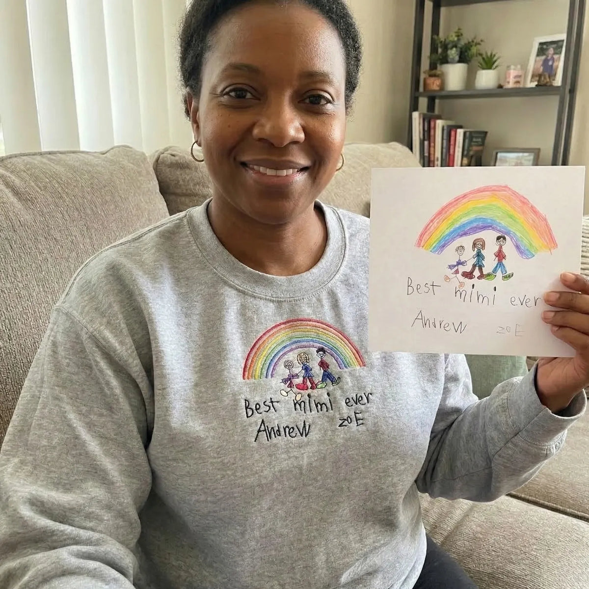 Custom Embroidered Gifts for Mom Grandmother, Children's Drawing Art Work Embroidered Sweatshirt or Hoodie