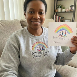 Custom Embroidered Gifts for Mom Grandmother, Children's Drawing Art Work Embroidered Sweatshirt or Hoodie