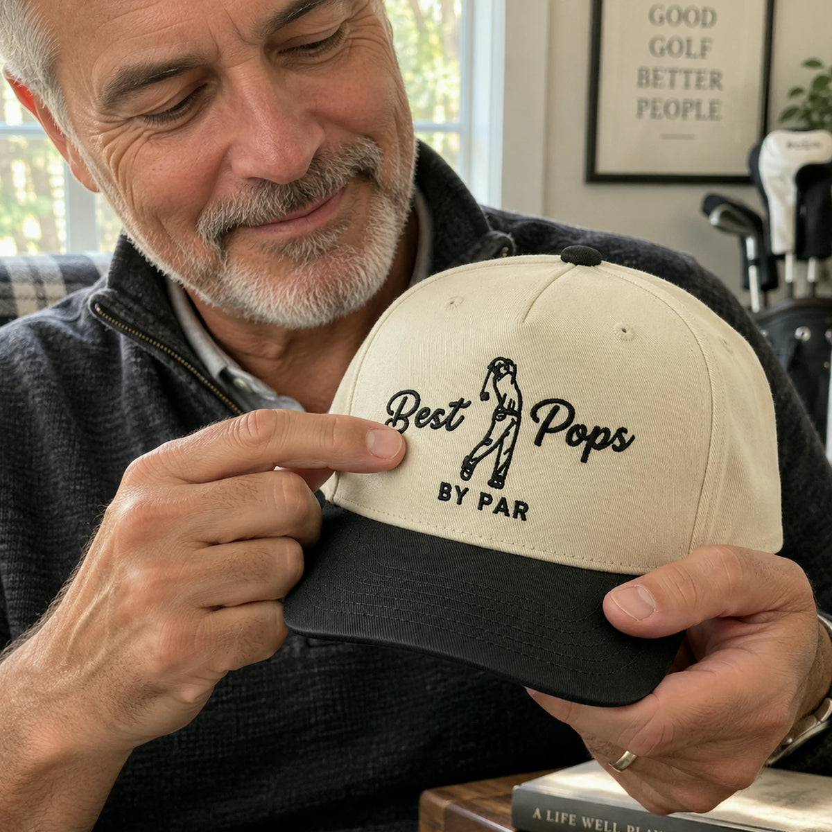 Best Pops By Par Snapback Hat - Embroidered Cap for Dad Grandpa Golf Gift