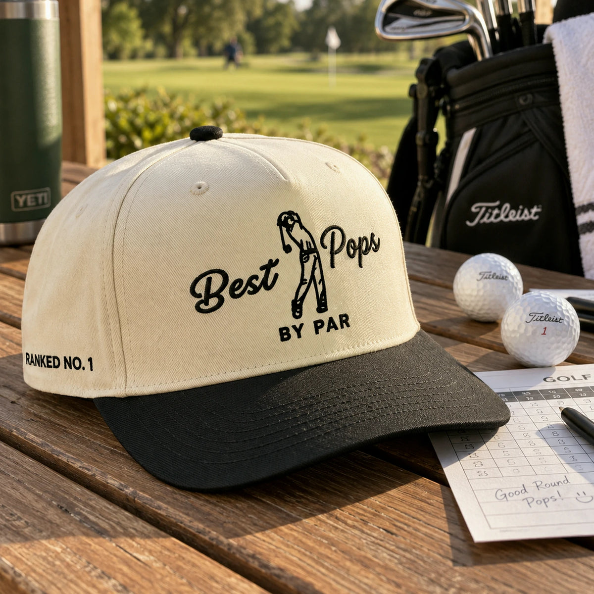 Best Pops By Par Snapback Hat - Embroidered Cap for Dad Grandpa Golf Gift