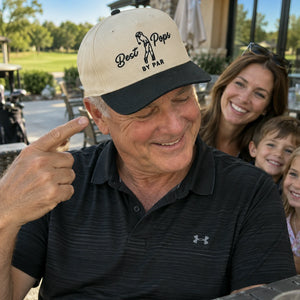 Best Pops By Par Snapback Hat - Embroidered Cap for Dad Grandpa Golf Gift