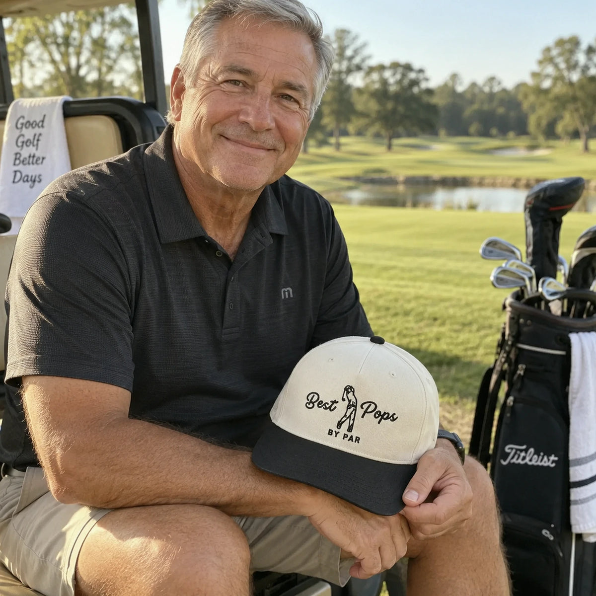 Best Pops By Par Snapback Hat - Embroidered Cap for Dad Grandpa Golf Gift