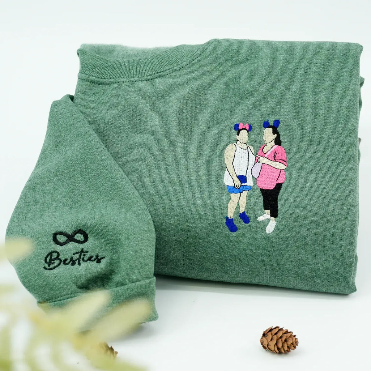 Personalized Matching Bestie Sweatshirts with Embroidery Your Pictures, Besties or EST Year on Sleeve