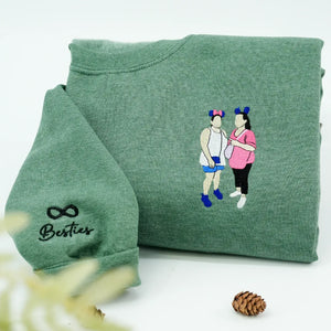 Personalized Matching Bestie Sweatshirts with Embroidery Your Pictures, Besties or EST Year on Sleeve