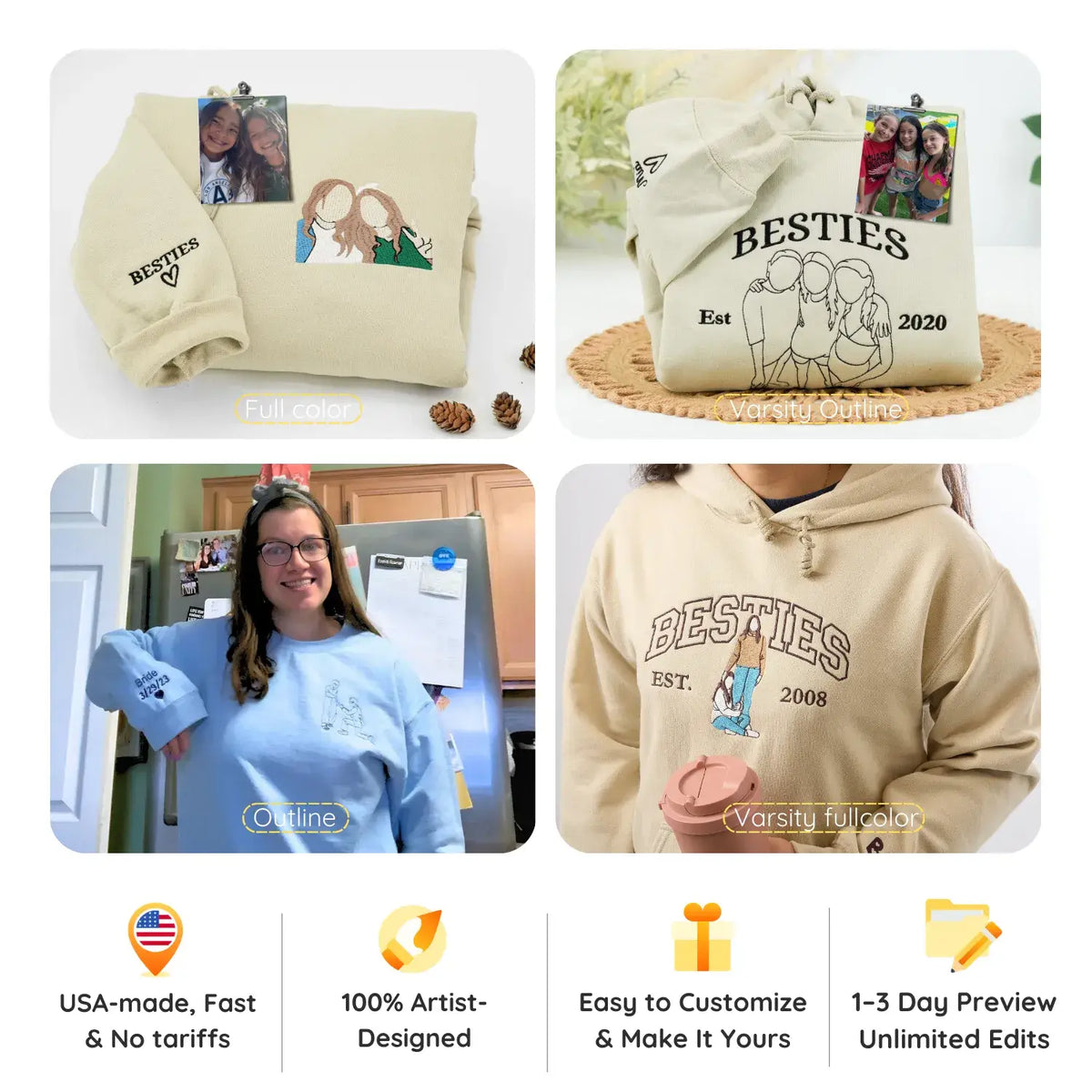Personalized Best Friend Sweatshirt, Custom Embroidered Portrait Photo Sweatshirt, Hoodie