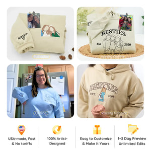 Personalized Best Friend Sweatshirt, Custom Embroidered Portrait Photo Sweatshirt, Hoodie