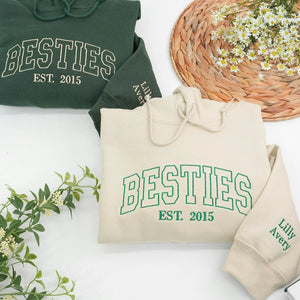 Personalized Besties Embroidered Sweatshirt, Matching BFF Gift with Names