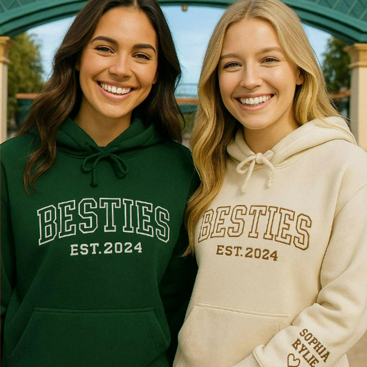 Custom Besties Embroidered Sweatshirt or Hoodie, Matching Personalized Gift for Best Friends