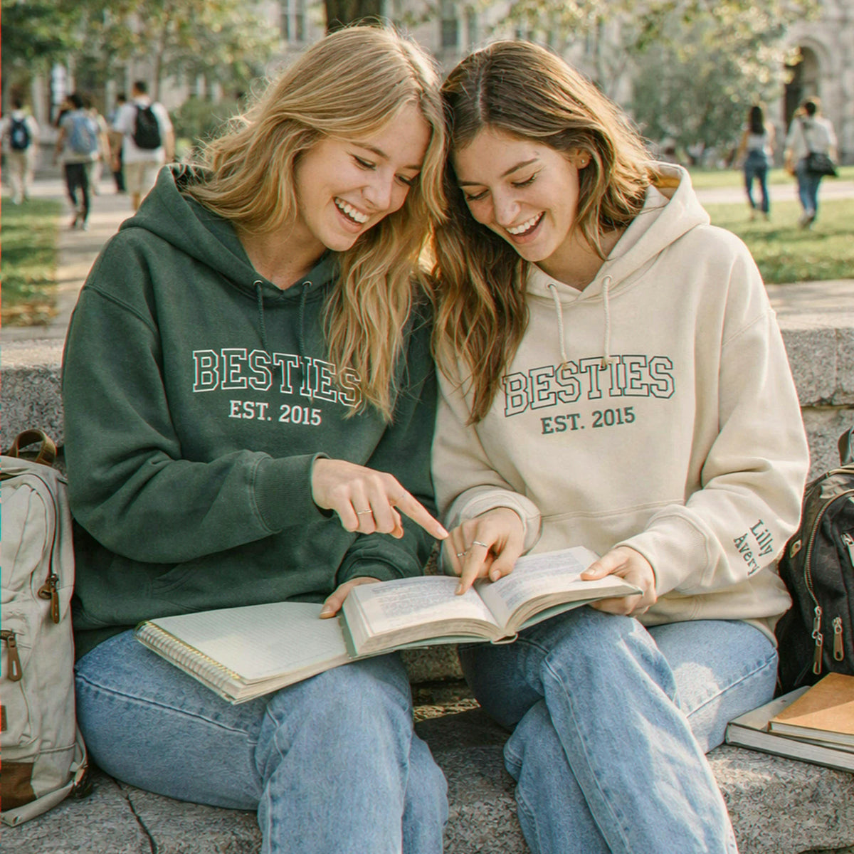 Personalized Besties Embroidered Sweatshirt, Matching BFF Gift with Names