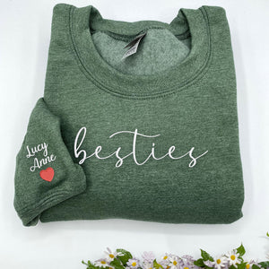 Custom Embroidered Besties Sweatshirt With Names On Sleeves