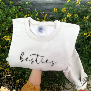 custom besties sweatshirt with names on sleeves