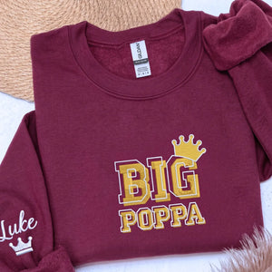 Custom Big Poppa embroidered hoodie with kids names personalized gift for new dad