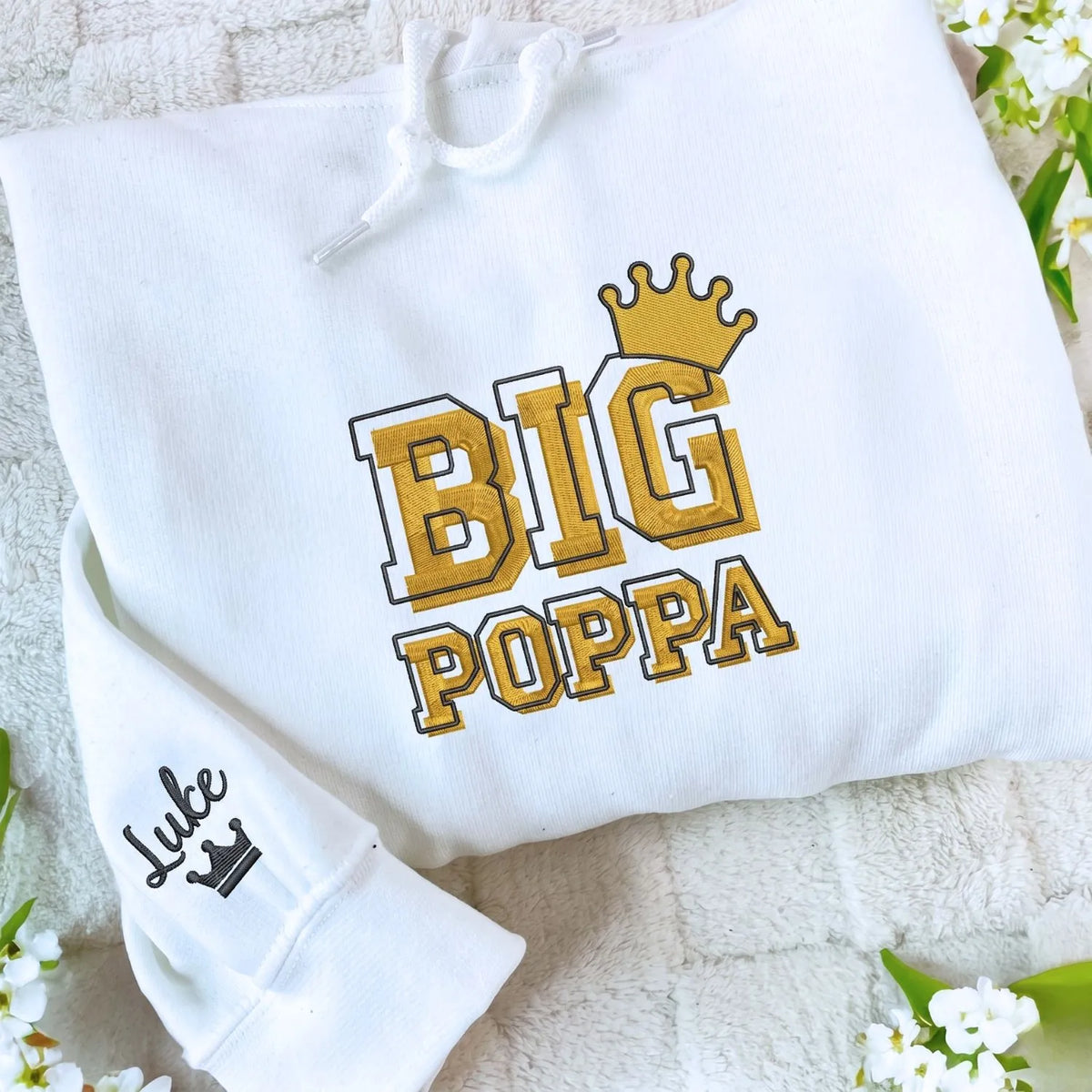 Custom Embroidered Big Poppa Sweatshirt or Hoodie with Kids Name, Gift For New Dad on Father's Day