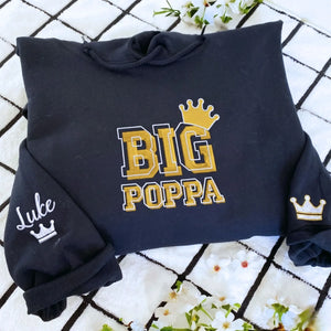 Custom Big Poppa embroidered hoodie with kids names personalized gift for new dad