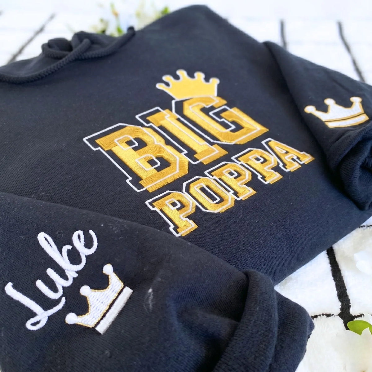 Custom Big Poppa embroidered hoodie with kids names personalized gift for new dad