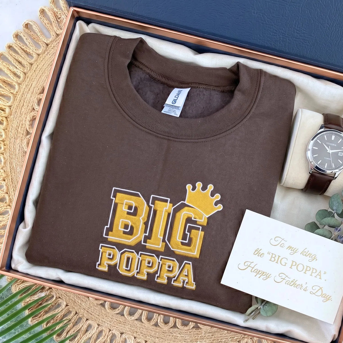 Custom Big Poppa embroidered hoodie with kids names personalized gift for new dad