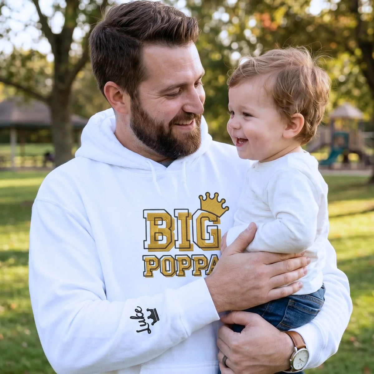 Custom Big Poppa embroidered hoodie with kids names personalized gift for new dad