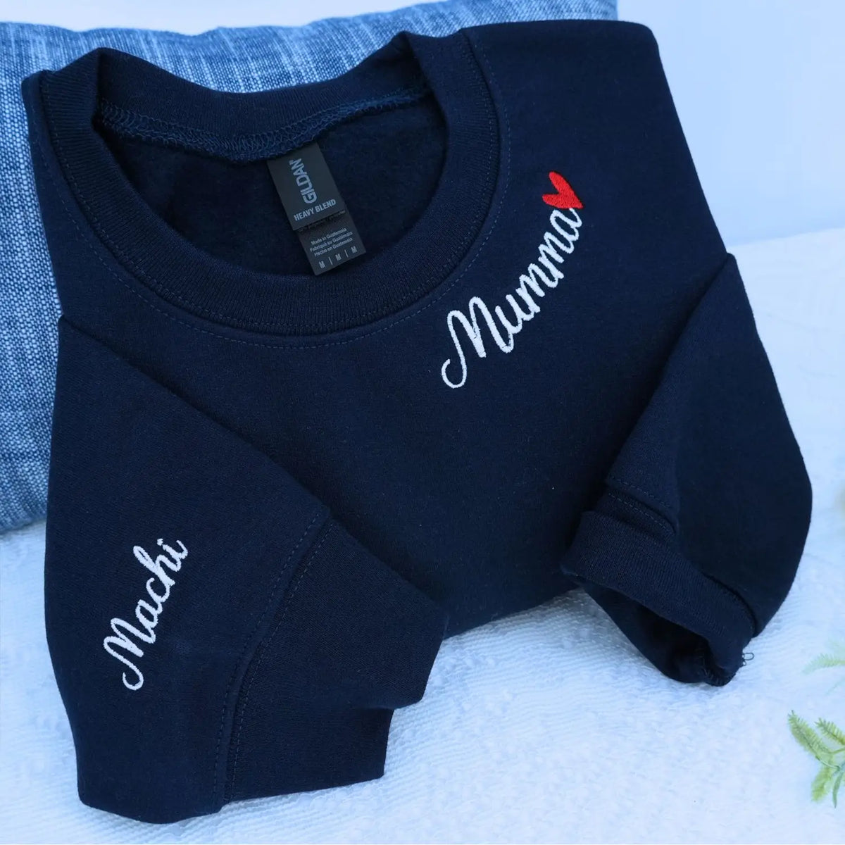 Custom Mama embroidered sweatshirt with kids names on sleeve - personalized gift for moms
