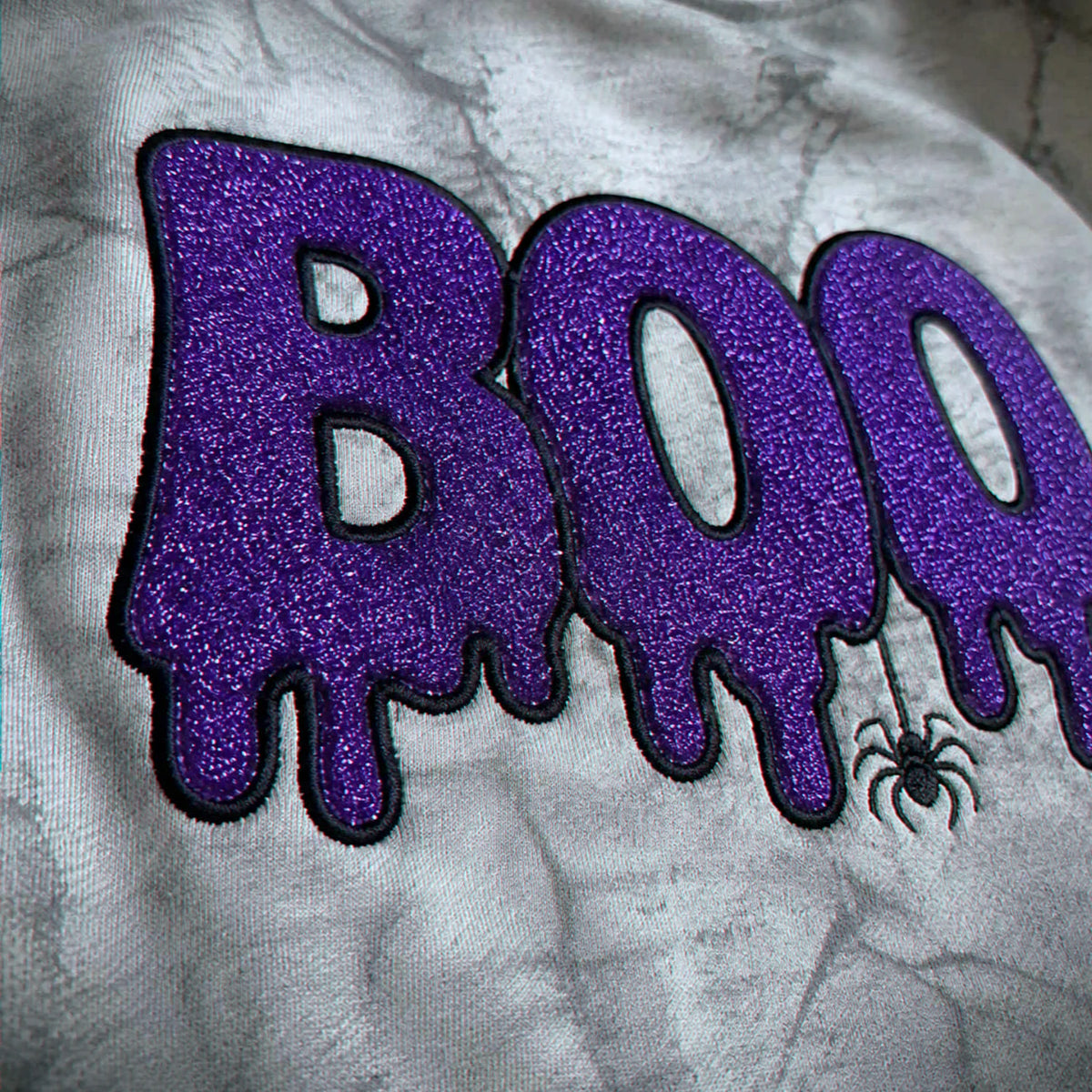 Spooky Season BOO Halloween Dripping Sweatshirt, Embroidered Glitter Crewneck, Trick Treat Party Outfit Fall