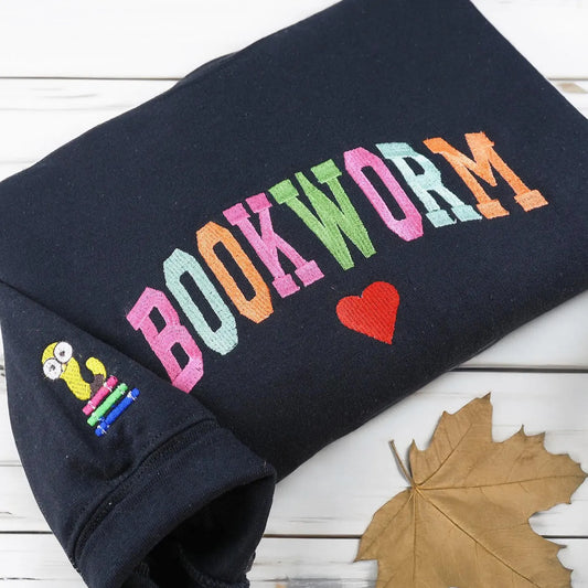 Embroidered Bookworm Sweatshirt, Personalized Back to School Gift for Teachers, Librarian & Book Lovers Readers