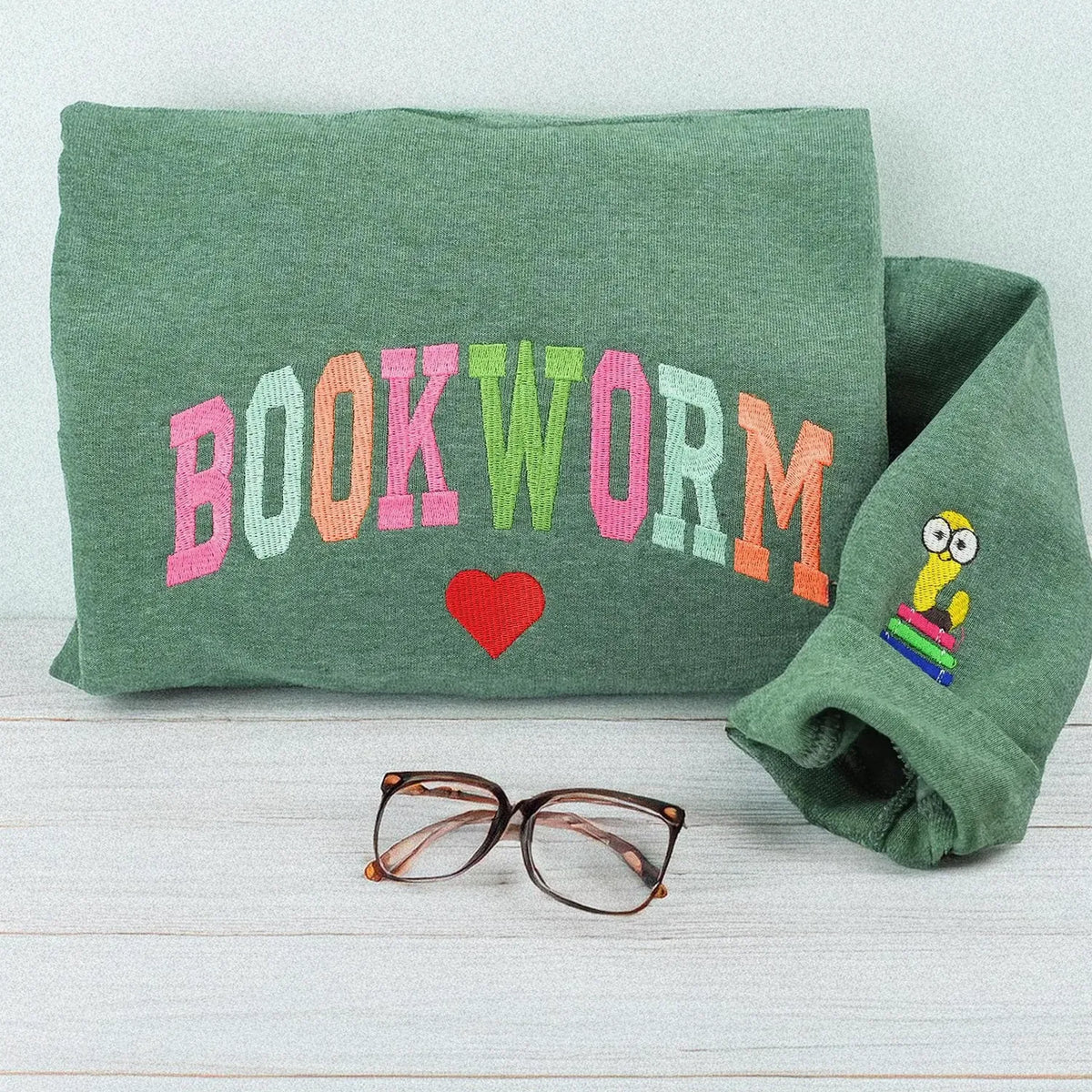 Embroidered Bookworm Sweatshirt, Personalized Back to School Gift for Teachers, Librarian & Book Lovers Readers
