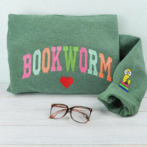 Embroidered Bookworm Sweatshirt, Personalized Back to School Gift for Teachers, Librarian & Book Lovers Readers