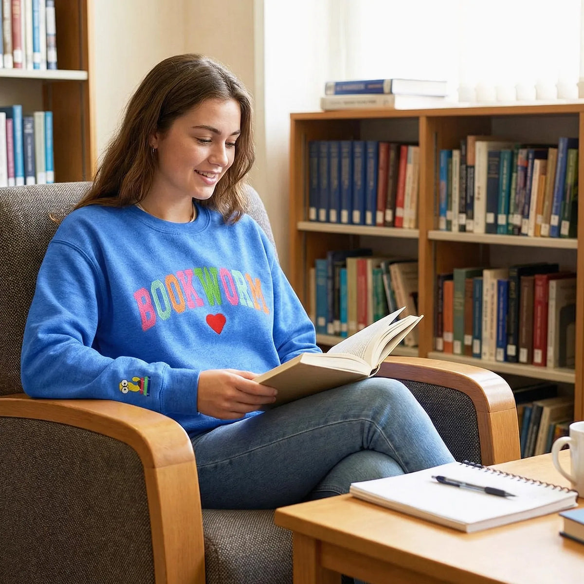 Embroidered Bookworm Sweatshirt, Personalized Back to School Gift for Teachers, Librarian & Book Lovers Readers
