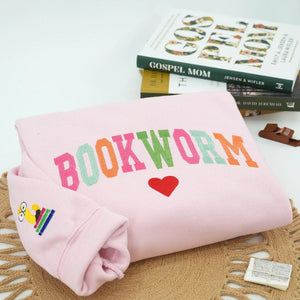 Embroidered Bookworm Sweatshirt, Personalized Back to School Gift for Teachers, Librarian & Book Lovers Readers