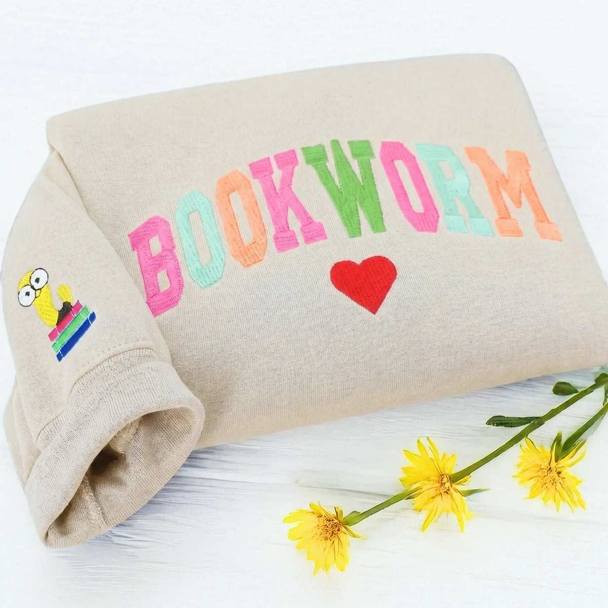 Embroidered Bookworm Sweatshirt, Personalized Back to School Gift for Teachers, Librarian & Book Lovers Readers